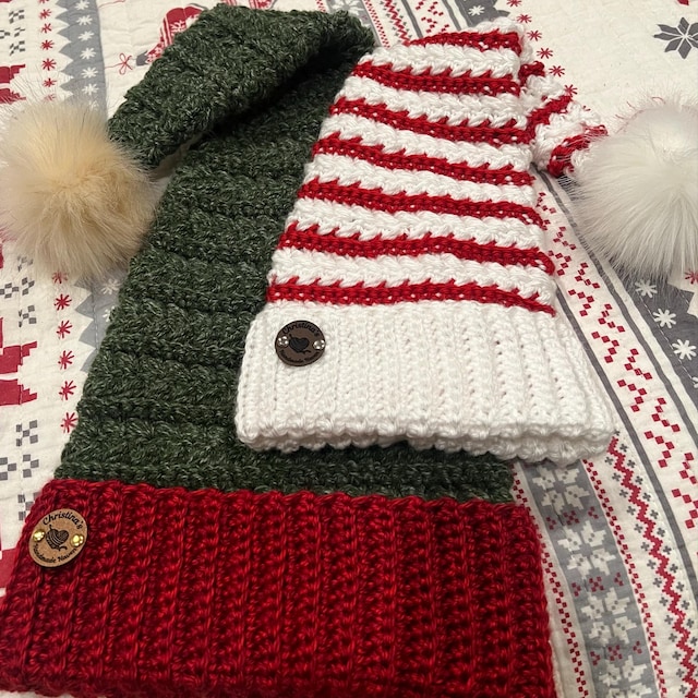 A customer's finished Wheat Stitch Santa and Elf Hat Crochet Pattern