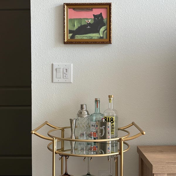 Retro Black Cat Martini Wall Art Bar Cart Decor Cocktail Art Bar Decor ...
