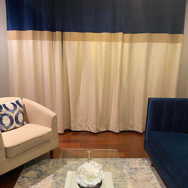 Color Block Velvet & Linen Drapery Panels - Custom- Made to Order ...