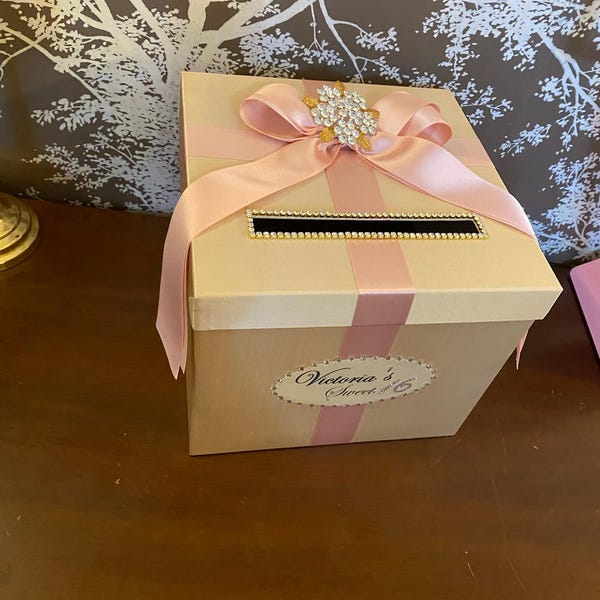 Wedding /quinceañera/sweet 16 Card Box/bat Mitzvah Champagne and Blush ...