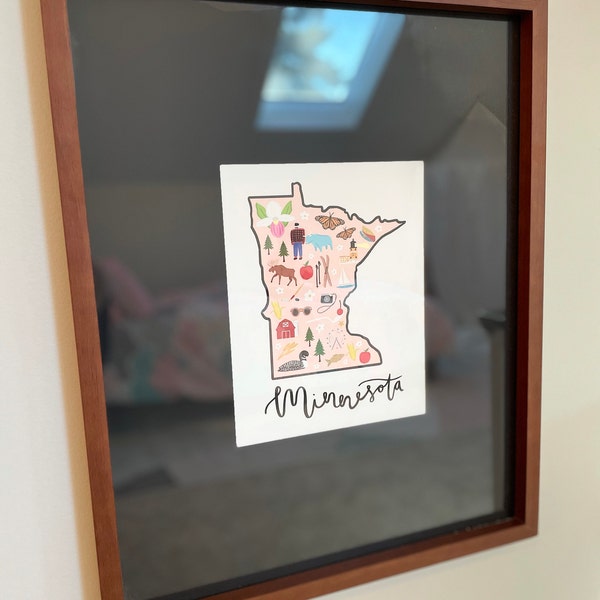 Illustrated Minnesota Art, Cute MN Map Print, Modern Minnesota Decor ...