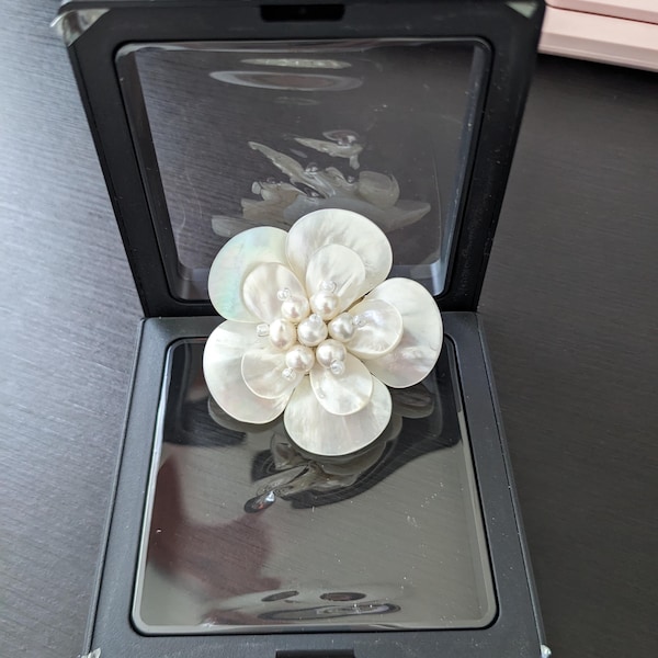 Ivory White Pearl & White Shell Flower Brooch, Pearl Brooch,shell ...