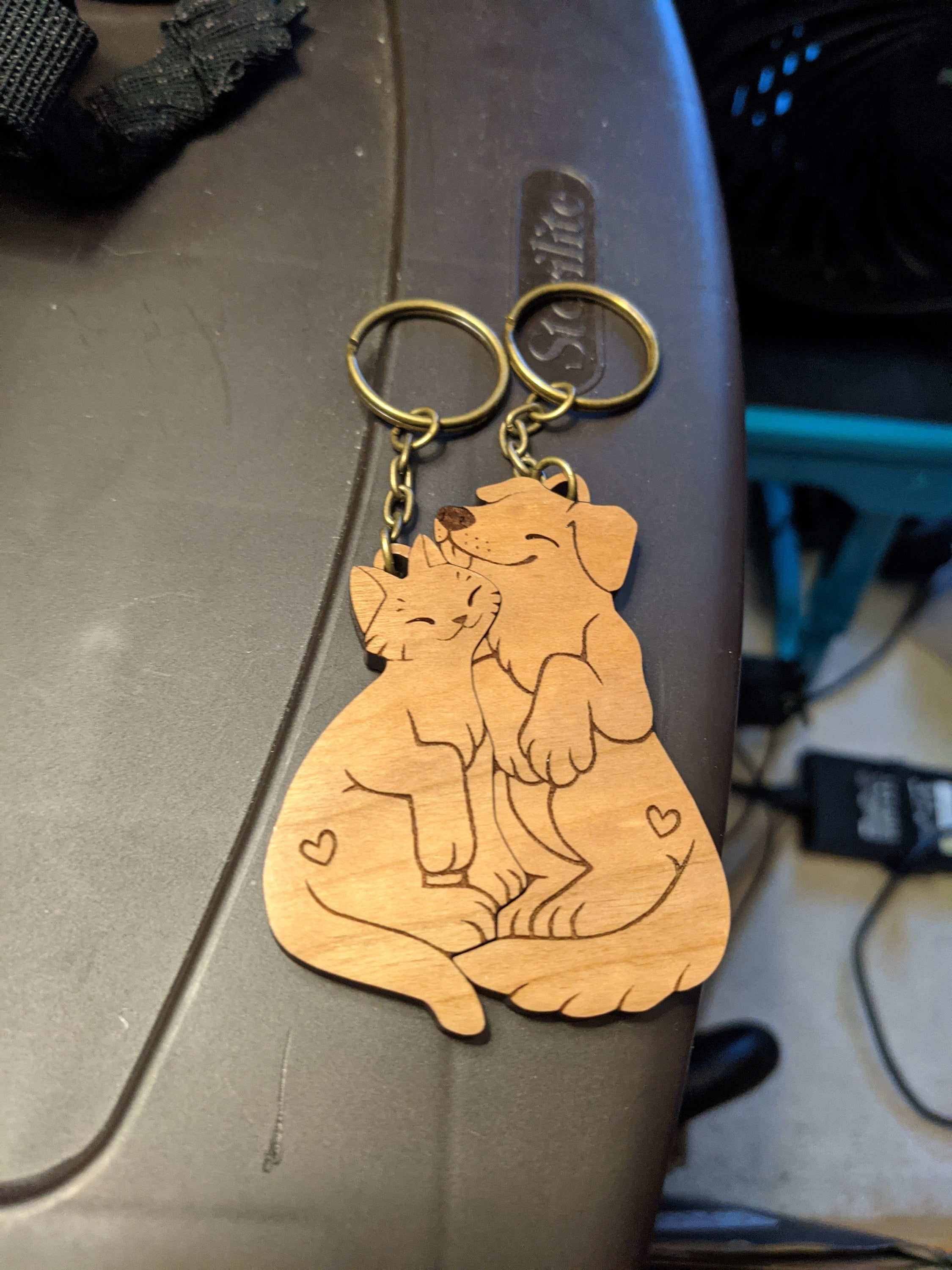 Dog and Cat Couple Keychains - Friendship or Relationship matching wooden keychain set