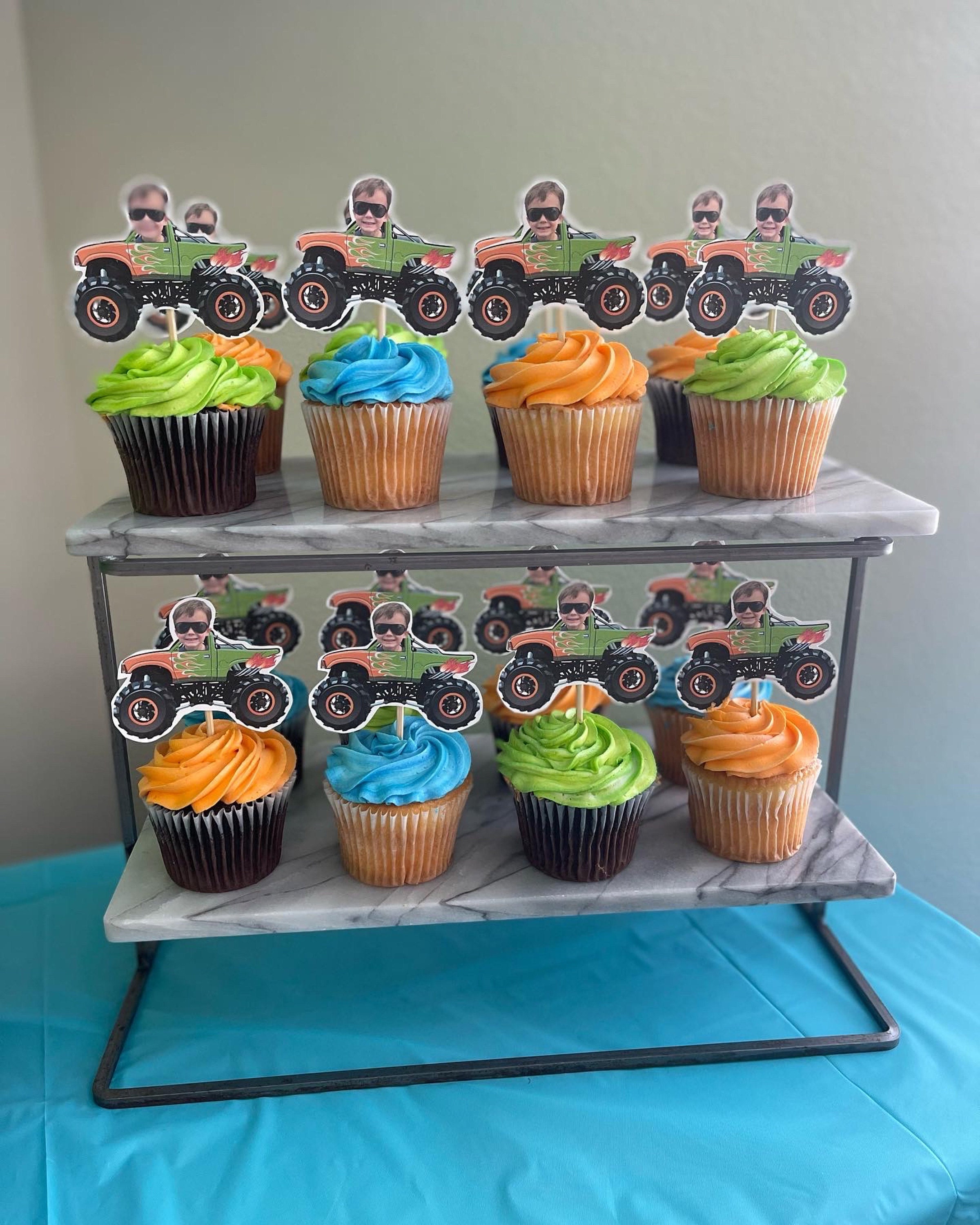 Monster Truck Party Photo Cupcake Toppers, Monster Truck Face Cupcake Toppers, Party Decorations, Monster Truck Party Favors