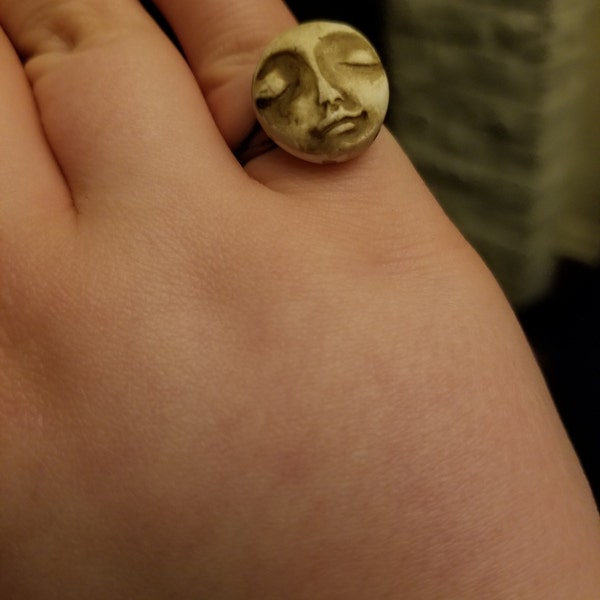 Handmade Polymer Clay Full Moon Face Ring - Etsy
