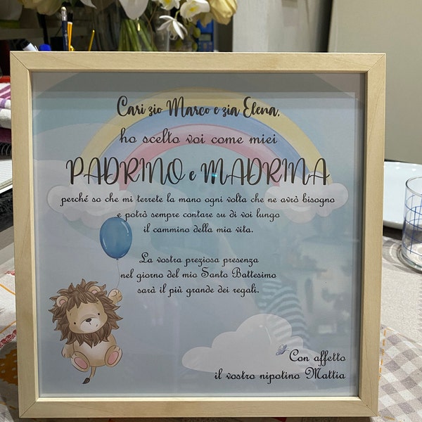 Regali Per Madrina E Padrino Di Battesimo Quadri idea regalo per Madrina e Padrino, bomboniera di ringraziamento