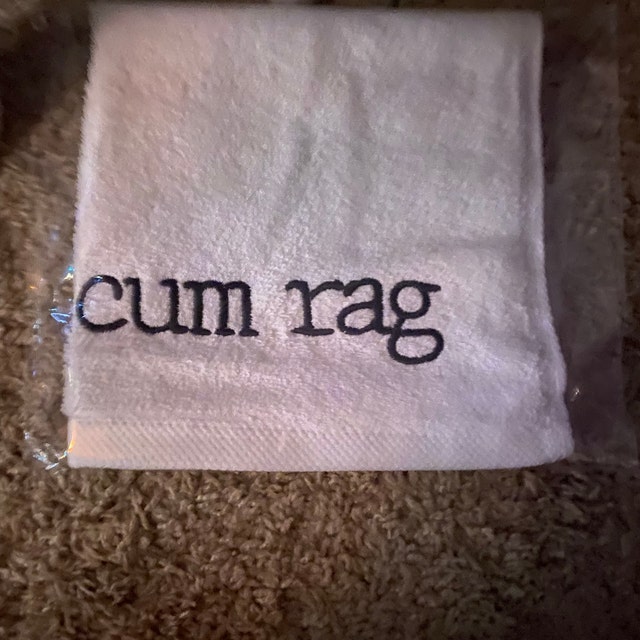 Embroidered Cum Rag Cum Towel White Black Navy Cotton Velour Jizz