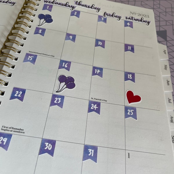 Date Flags Printable Planner Stickers, Date Cover Digital Stickers ...