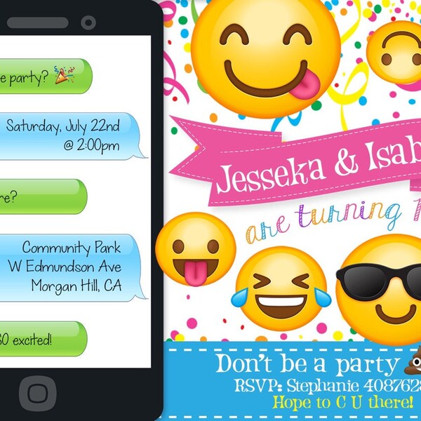 Printable Emoji Birthday Party Invitation, Emoji Invitations, iPhone ...