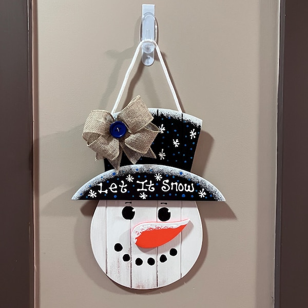 Let It Snow SNOWMAN SIGN Grooved Wood Hanging Hanger Plaque Winter Door ...