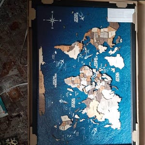 Handmade Wooden World Map Triptych, Cork Push Pin Travel Tracker, Adventure Memory Board, Wall Art for Travelers, Stylish Wall Art Decor