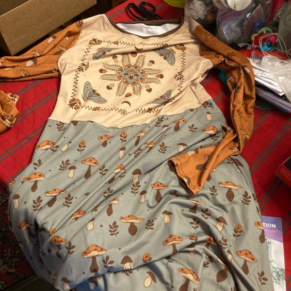 Dark Cottagecore Mushroom Moth Print Skater Dress main image 0