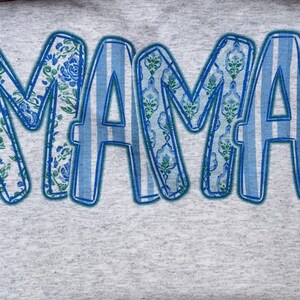 Mama Png, Blue Floral, Stripes, Hand Lettered, Mothers Day