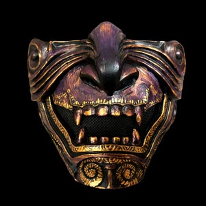 Half Face Samurai Mask Oni Mempo Armor Japanese Black Demon - Etsy