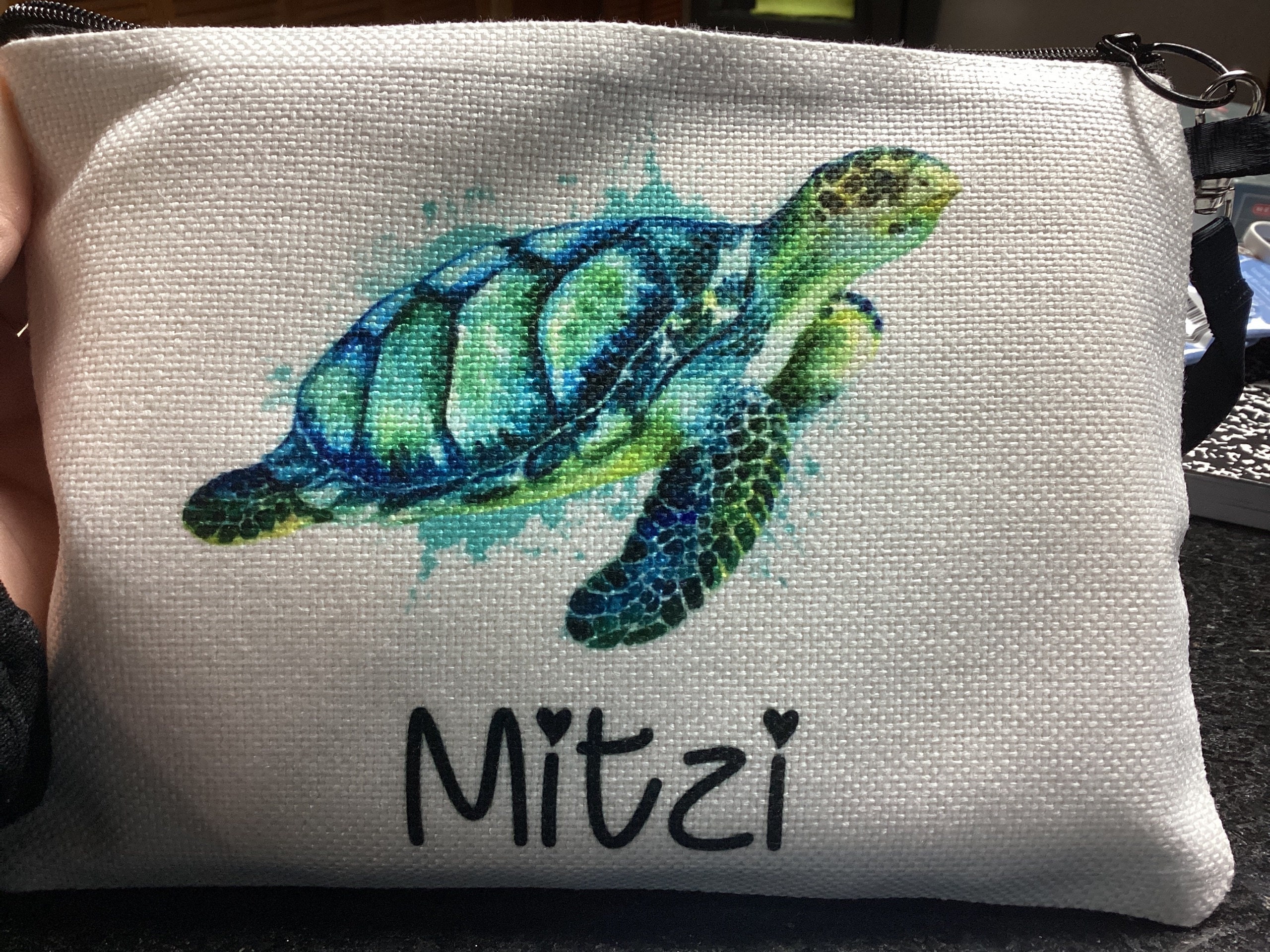 Sea Turtle Cosmetic Bag, Personalized Sea Turtle Makeup Bag, Sea Turtle Makeup Organizer, Toiletry Bag, Zipper Pouch, Sea Turtle Gift