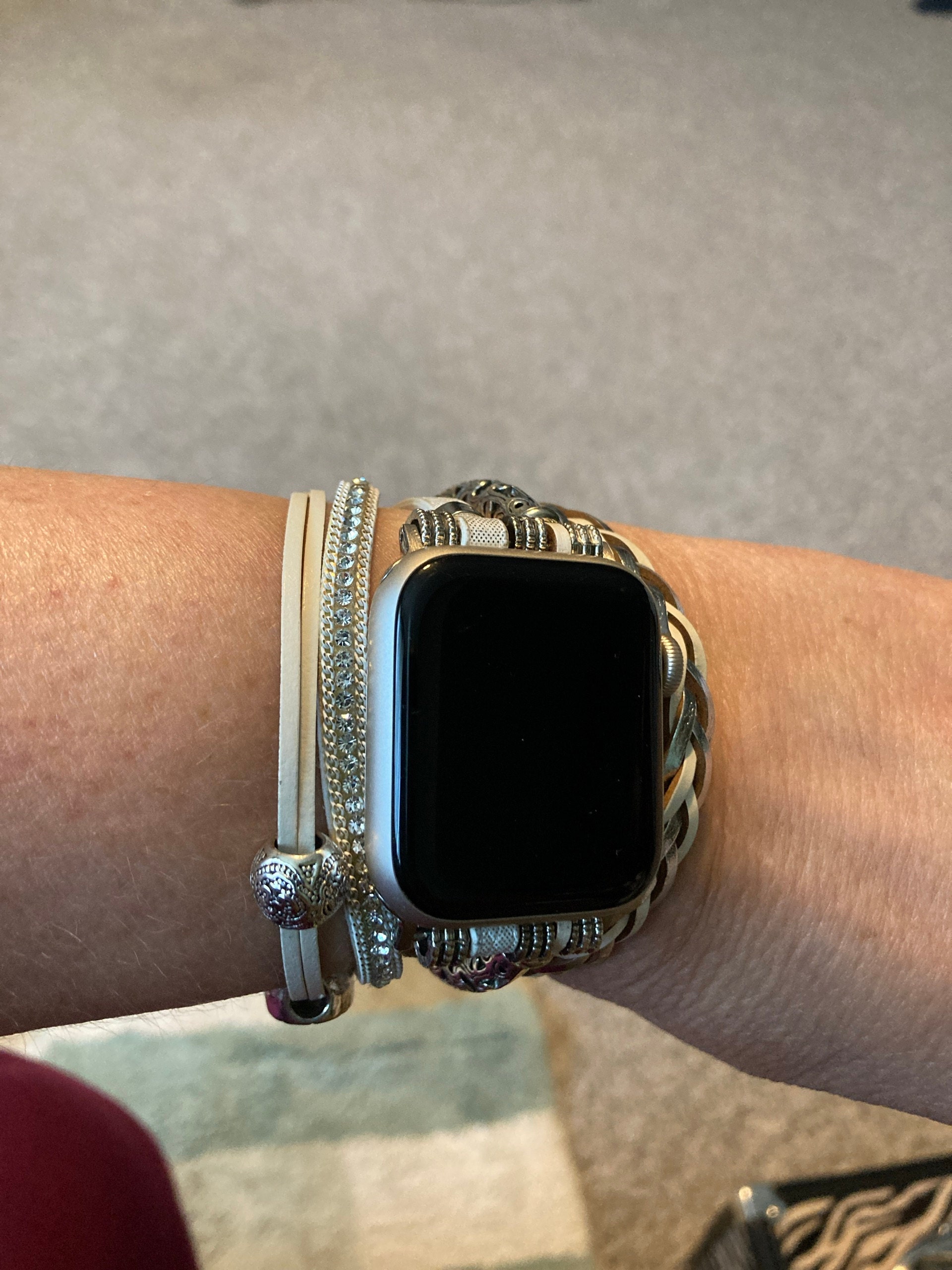 Leather Band Apple Watch Band 38mm 40mm 41mm 42mm 44mm 45mm 49mm Women, Multilayer Boho Bead Wrap Weave Leather Strap for iWatch Band Series