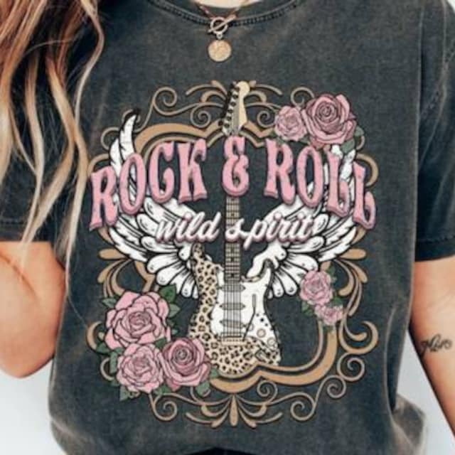 T-shirt Vintage Rock Années 70 ROCK ON - Motif Guitare, Crâne, Serpent - Taille M Noir D'occasion