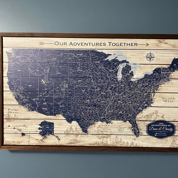Rustic Push Pin USA Map Personalized Canvas, Travel Gift, United States ...
