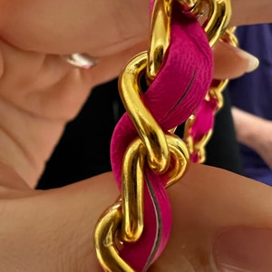 Classic GOLD Chain Bag Strap With Leather Weaved/threaded Classic GOLD Chain Bag Strap With Leather Weaved/threaded