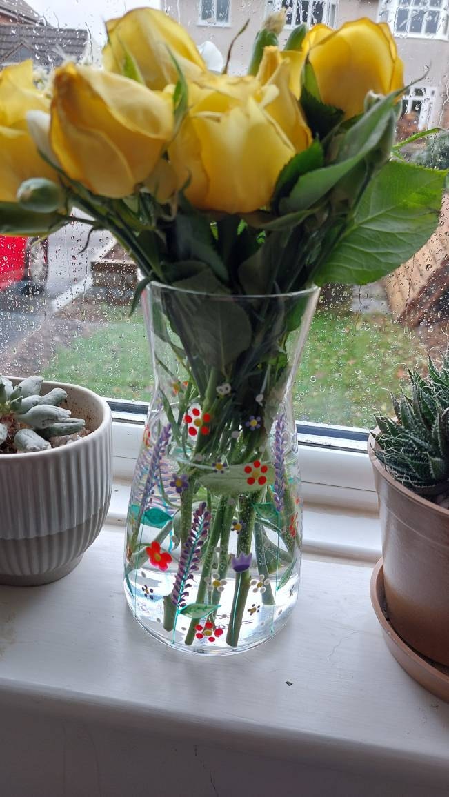 Hand painted flower garden vase, glass floral carafe, can be personalised, wedding gift, birthday, housewarming, anniversary, mother’s day