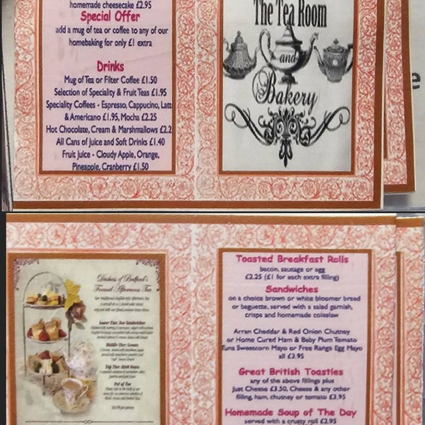 Mini Tea Menu Miniature English TEA ROOM MENUS - Dollhouse 1/6 1/12 1/24 1/48 ...