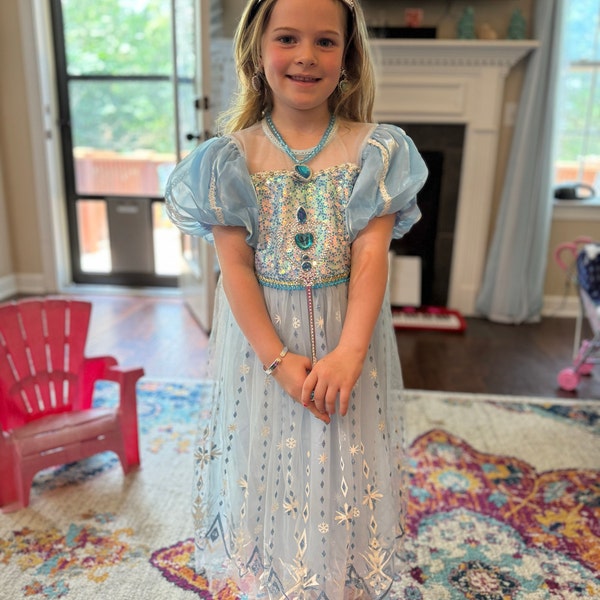 Girls Princess Elsa Costume - Snow Queen Dress With Detachable Cape, Halloween Birthday Party Outfit