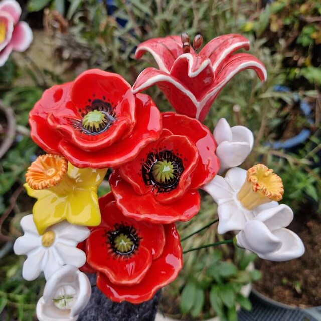 Ceramic Lily on Floristic Wire (1 Pc) | Ceramic Lilium | Ceramic