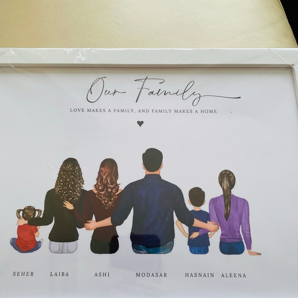 Personalized Family Print, Custom Family Portrait With Pet, Family ...