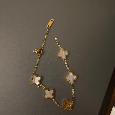 18K Gold Plated Gold Chain Four Leaf Clover Flower Bracelet, Clover ...