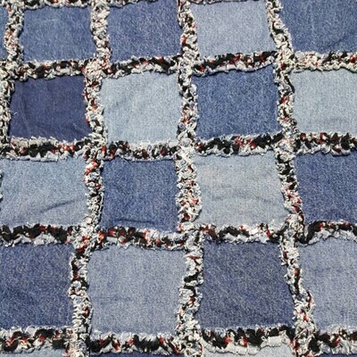 Shades of Blue Rag Blanket With Denim Lining - Etsy