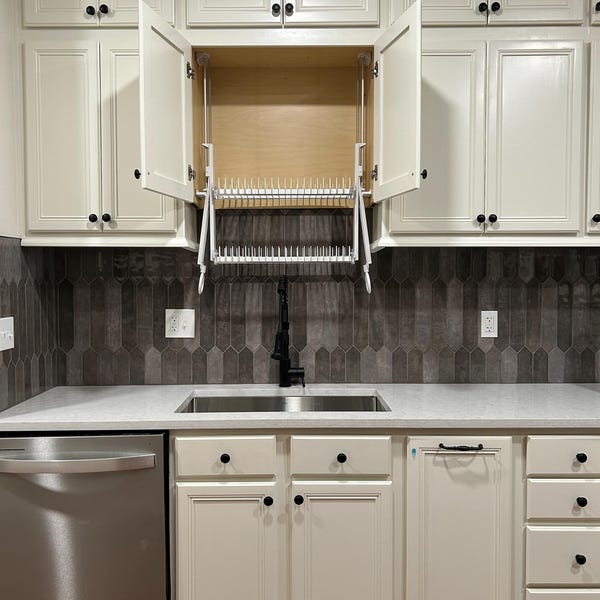 In-cabinet Pull-down Dish Drying Rack: Aluminum Frame, White ...