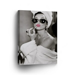 Audrey Hepburn Style Make up Canvas Print Pink Lips Pop Art Home Decor ...