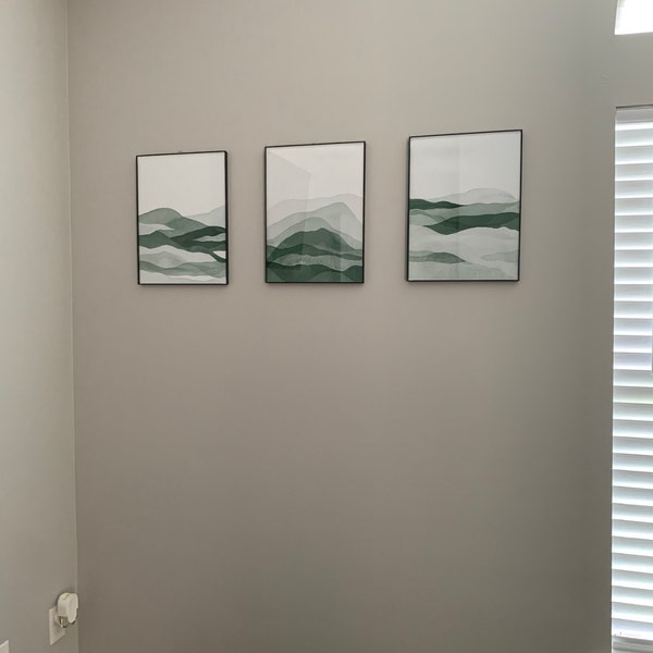 Sage Green Wall Art, Set of 3 Piece Forest Green Watercolor Art Print ...