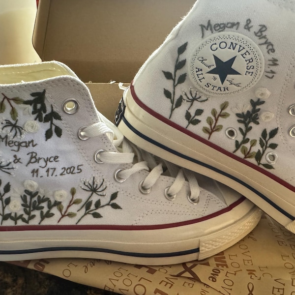Wedding Converse for Bride, Fall Rustic Flower Embroidered Converse ...