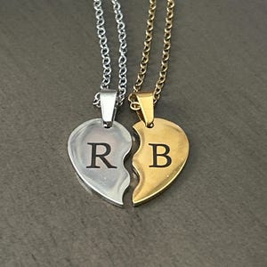 Personalised Engraved Split Hearts Shape Necklace, Custom Names