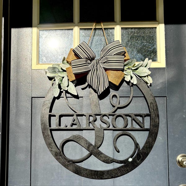 Last Name Door Sign Initial Door Wreath Personalized Front Door Family ...