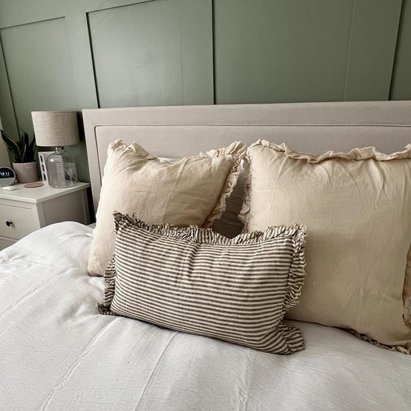 Hallie Ruffled Linen Cushion  45×45cm– Dusty Sage main image 1