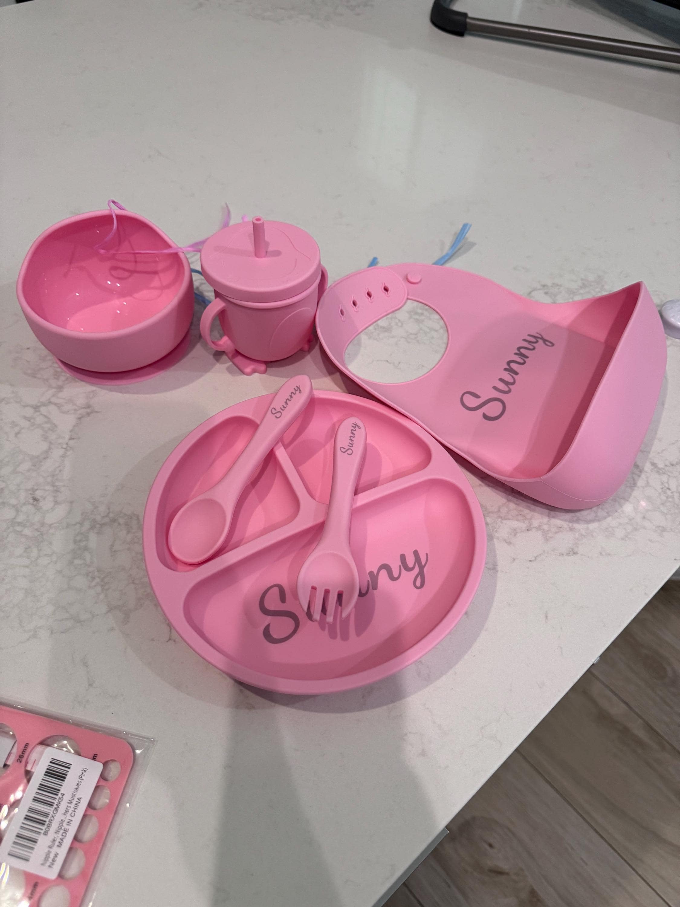 Personalized Silicone Baby Weaning Set | Engraved Silicone Bib | Custom Weaning Set for Toddler | Baby Feeding Set | Baby Shower Gift