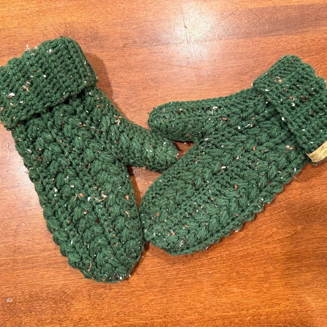 A customer's finished Winter Wheat Stitch Flat Mittens Crochet Pattern (Digital PDF)