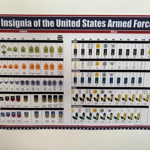 米軍階級ポスター、アメリカ下士官および将校記章ポスター、陸軍、海