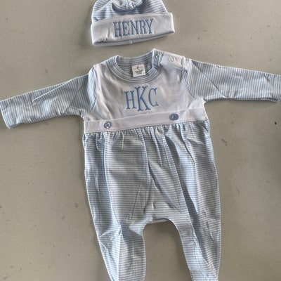 Baby Boy Coming Home Outfit, Monogrammed Footie Romper, Personalized ...