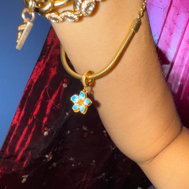 Pandora Blue Blossom Golden Dangle Charm - Etsy