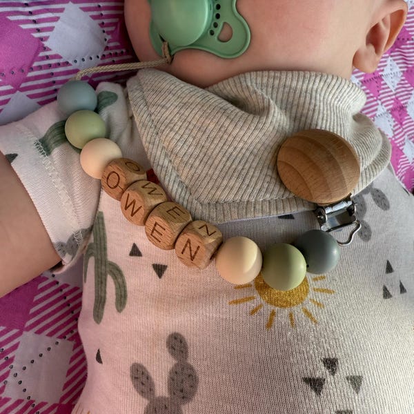 Personalized Pacifier Clip and Rattle Setcustom Baby Shower Giftpastel ...