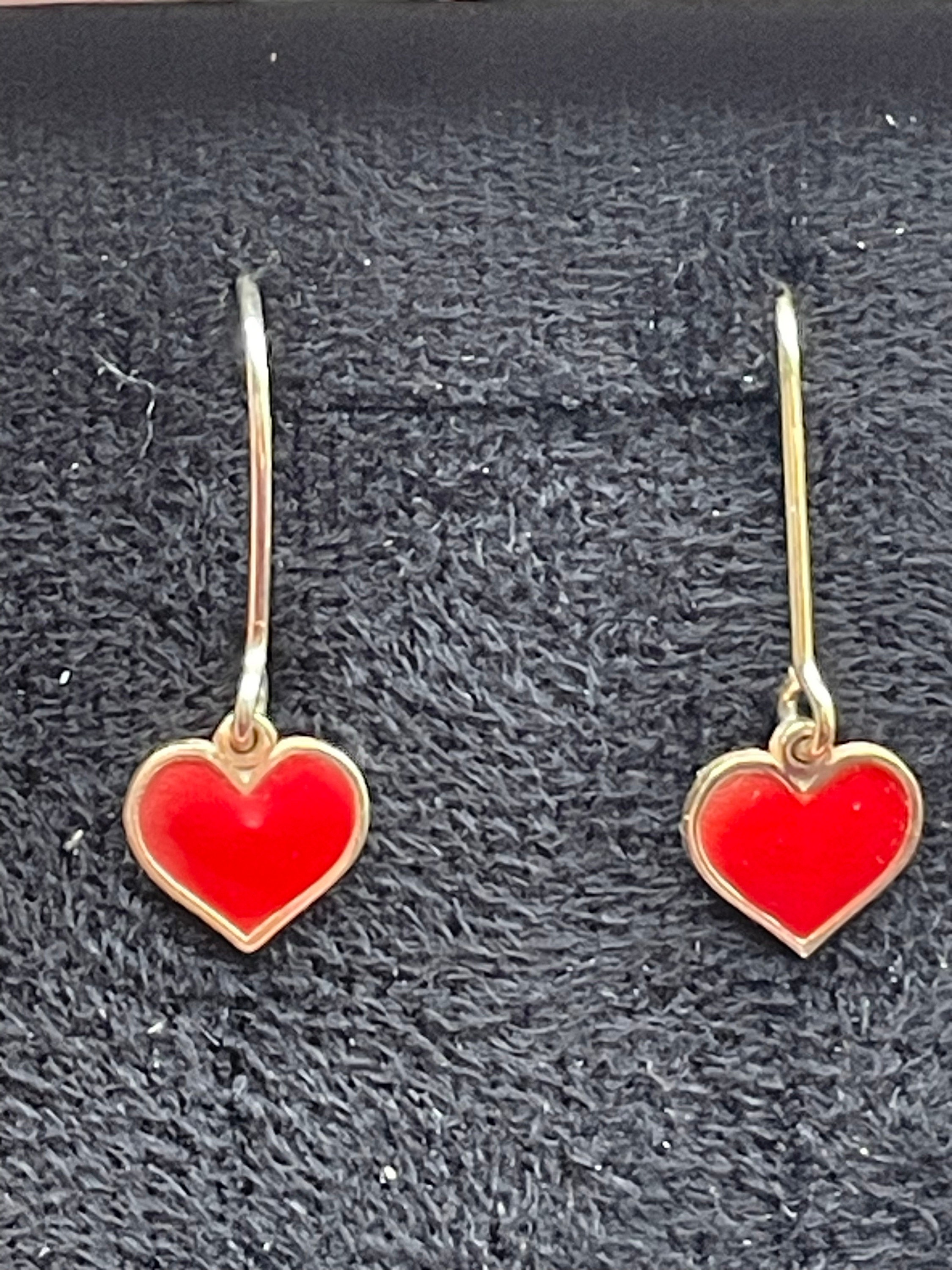 Red Heart Earring - Mother&#39;s Day Gift - Enamel Heart Earrings - Love Earrings - Minimalist Earring - For Your Love Jewelry - Gift for Her
