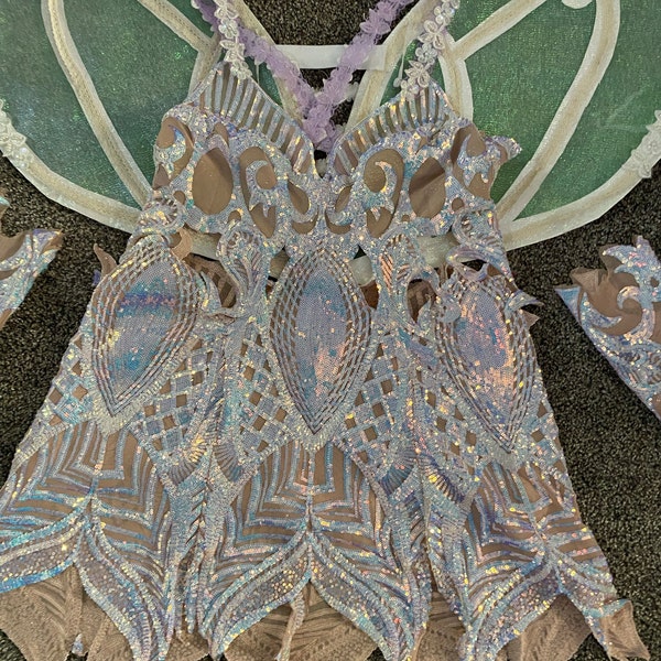 Iridescent Aqua Sequin Fabric: Royalty Embroidered Mesh, Prom Gown ...