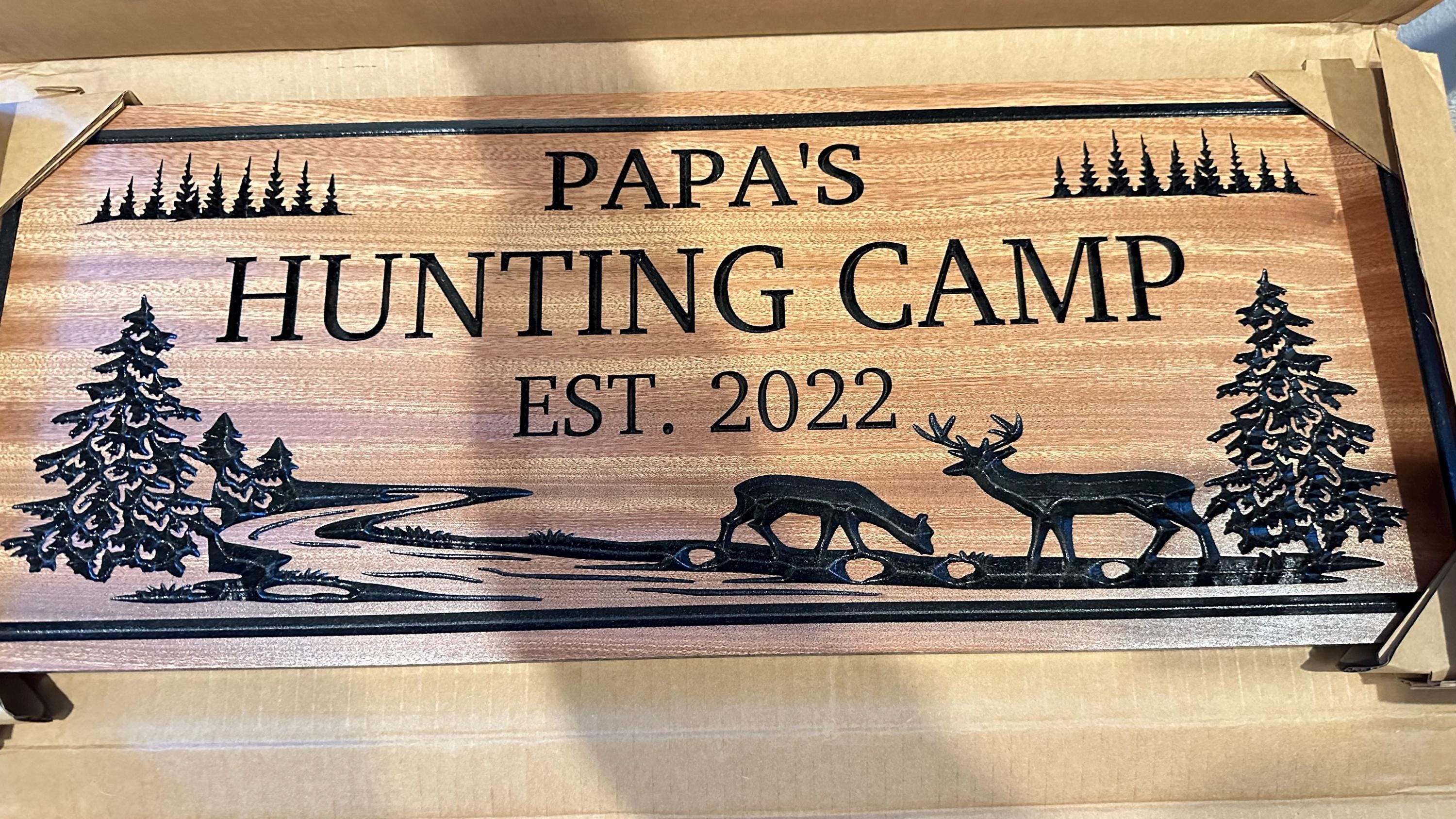 Personalized Cabin Sign: Rustic Carved Wood, Deer & Trees