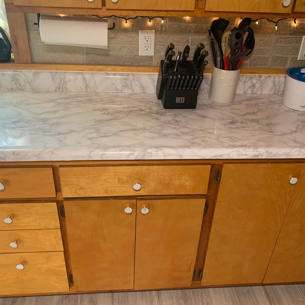 Ez Faux Decor Kitchen Peel and Stick Countertop Vinyl Wrap White Marble ...
