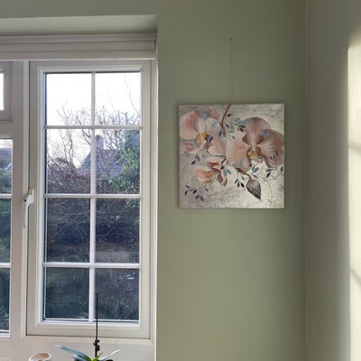 50 Year Anniversary Gift for Couple Leaf Painting on Gold Metal Canvas