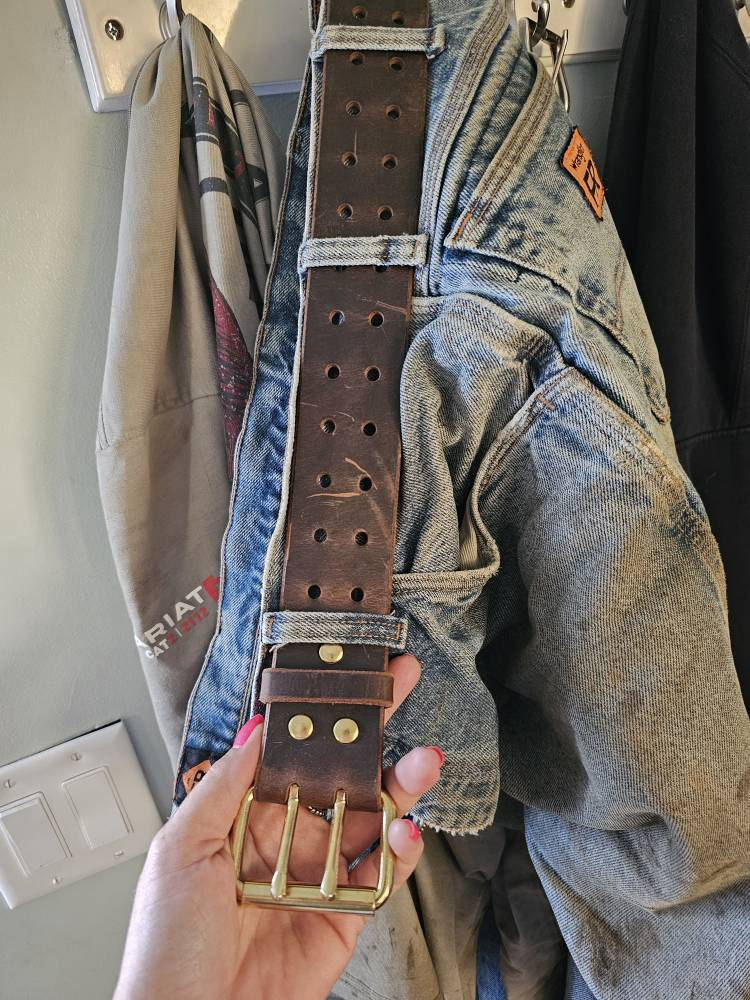 2&quot; Casual Amish Handmade Wickett & Craig Double Hole 12oz Real Bridle Leather Dress Work Belt for Gun Holster Strap-Made in Lancaster PA