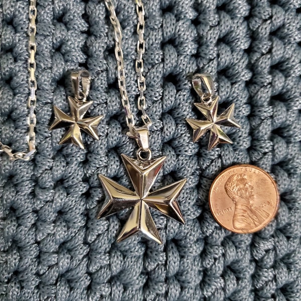 925 Sterling Silver Order of St.john Maltese Cross Solid Pendant Gift ...
